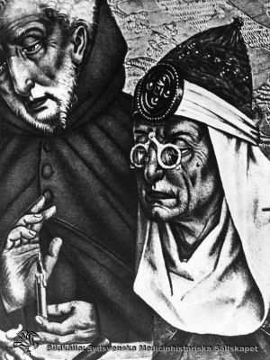Man med nitglasögon från 1300-talet
Från Umberto Eco och G.B. Zorzoli: "Uppfinningarnas hastoria", s. 108. Milano 1961.
Nyckelord: Nitglasögon;Brillor;Glasögon;1300-talet;Uberto;Eco;Zorzoli;MS4849