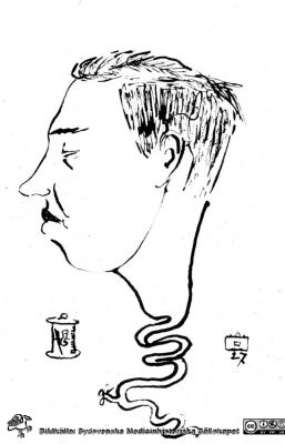 Fotoalbum märkt Histologikursen Ht. 1927 på första bladet.
Fotoalbum märkt Histologikursen Ht. -27 på första bladet. Det innehåller bilder från dåvarande histologiska avdelningen 
på anatomiska institutionen i Lund på Biskopsgatan 7. Bildtext "Nordheim." Bilden visar troligen en karikatyr av en kursdeltagare, ritad av Gösta Nordlind, sign. "Koffert". 
Bildkälla Stiftelsen Locus Medicus Lundensis 230317.
Nyckelord: Karikatyr;Universitet;Medicinska fakulteten i Lund;Histologiska avdelningen;Anatomiska Institutionen;Locus Medicus Lundensis;Medicine studerande