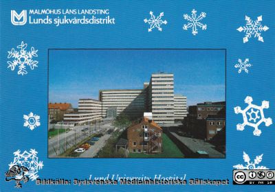 Julkort från Malmöhus Läns Landsting (MLL) 1989
Jul- och nyårshälsning från reumatologprofessorn Frank Wollheim till kollegan Ido Leden i Kristianstad julen 1989.
Nyckelord: Lasarett;Lund;Universitet;Universitetssjukhus;USiL;Reumatologi;Kristianstad;Filateli