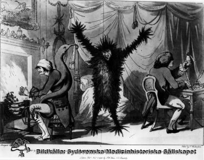 Gammal illustration till ålderns och feberns fasor
Mentalsjukvård. Design´d by James Dunthorne. Etch`d by J. Rowlandson. AGUE & FEVER. "And feel by turns the bitter change of fierce extremes, extremes by change more fierce." - Milton. London Pub.´ Nov. 5 - 1792 by S.W. Fores No: 3 Piccadilly. Reprofoto, monterat
Nyckelord: 1700-talet;Fores;1792;Reprofoto;Mentalsjukvård;Kapsel 10