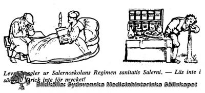 Levnadsregler från Salerno
Hygien. MS-8.595. Tryck. Bildtext: Levnadsregler ur Salernoskolans 'Regimen sanitatis Salerni'. - Läs inte i sängen! Drick inte för mycket! Monterat
Nyckelord: Hygien;Levnadsregler;Salerno;Salernoskolan;Läs;Säng;Drick;Mycket;Reprofoto;Monterat;Kapsel 09;MS - 8.595