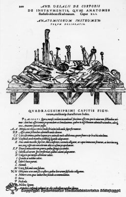 Anatomisk plansch av Andreas Vesalius
Medicinhistoriska museet i Lund. Anatomi. MS-8.614. I övrigt omärkt foto monterat på pappskiva. 
Andreas Vesalius instrumentarium
Nyckelord: Instrument;Andreas;Vesalius;Reproduktion;Foto;Monterat;Kapsel 07