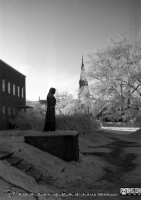 Vinterbild, Lasarettet i Lund, 1960-talet
Pärm "Div. tagningar 1960 och t.v. Lasarettsexteriörer". Vinterbild. Staty "Modern" utanför barnkliniken. 1960-talet vid Getingevägen. Från negativ.
Nyckelord: Lasarettet;Lund;Universitetssjukhus;Radiologi;Barnklinik;Staty;Getingevägen;Vinter