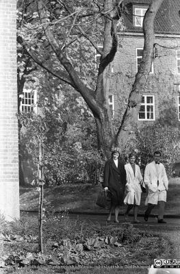 Lasarettet i Lund. Tre unga läkare vid valvet mellan medicinska och reumatologiska klinikerna
Lasarettsfotograferna. Lund. Pärm "Div. tagningar, 1960 och t.v.". Foto 1961. Tre unga läkare strax söder om valvet mellan medicinska och reumatologiska klinikerna. Den reumatologiska kliniken syns i bakgrunden. Från vänster Margareta Telenius (senare gift Berg), Eva Cavallin-Ståhl och Erik Ståhl. Troligen en höstbild. Från negativ.
Nyckelord: Lasarett;Lund;Universitet;Universitetssjukhus;USiL;Medicin;Reumatologi;Valv;Klinik;Höst