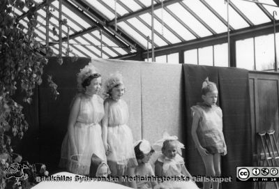 Barnkalas
Bilder från sjukhusprästen Bernt Eriksson, 1960 - 2000-talen. Omärkt bild. Små barn på barnkalas på lasarettet,  på reumatens  på ortopediska klinikens solaltan. Från foto.
Nyckelord: Lasarettet;Lund;Universitetssjukhus;USiL;Barn;Kalas;Socioterapi