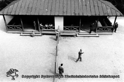 Promenadgård med väderskydd och staket, Vipeholms sjukhus 1953
Vipeholm exteriört. SE - reportage 1953, Hans Malmberg. Staket mellan två promenadgårdar. Foto Omonterat
Nyckelord: Vipeholm;Exteriört;Se;Se-reportage;Reportage;Foto;Staket;Omonterat;Kapsel 15;Hans;Malmberg;1953;Promenadgård;Väderskydd