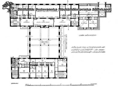 Lunds Lasaretts kök av år 1926, 2:a våningen.
Planritning över Lunds Lasarett nya köksbyggnad år 1926, 2:e vån. Huset hyser sedan början på 2000-talet Theologicum.
Nyckelord: Planritning;Lund;Lasarett;Kök; Köksbyggnad;1926;Theologicum