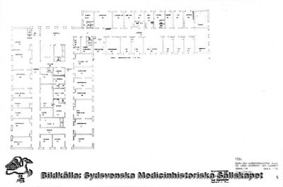 Barn-och ungdomspsykiatrisk klinik vid Lunds universitet och lasarett. 
Våning 1 TR. Ingrid Uddenberg Arkitekt SAR. Stockholm MAJ 1965. Relationsritning 1194R5 Kungl. Byggnadsstyrelsen. Reprofoto av en tryckt bild Monterat
Nyckelord: Kapsel 18;Psykiatri;Barn;Lund;Lasarett;Område;Norra;Arkitektritning;Ritning