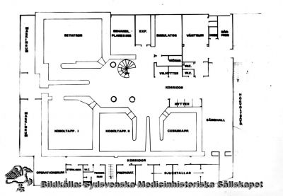 Lasarettet i Lund, onkologiska / radiologiska kliniken. Högvoltsavdelningen, plan A
Arkitektritning för ombyggnaden 1963 - 1965. Reprofoto av tryckt bild. Monterat
Nyckelord: Kapsel 18;Lund;Lasarett;Norra;Området;Arkitektritning;Ritning;Planritning