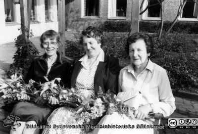 Förtjänstgåvor pensionärer, Orup-Eslöv-Hörby sjukvårdsdistrikt, 1982
Kapsel 23 med bilder från Orup-Eslövs-Hörby sjukvårdsdistrikt. Kuvert med påskrift "Förtjänstgåvor pensionärer. 1980. 1981 Utsikten. 1982 Hörby. 1983. 1984. 1985 Hörby. 1986 Förtjänstgåva. 1987 Hörby. 1988 Tåbelund. 1989 Långstorp". Påskrift på bilden: "Margit Ivarsson. Hedvig Svensson. Maria Johansson. 1982". Originalfoto. Ej monterat.
Nyckelord: Kapsel 23;Orup;Personal;Avtackning