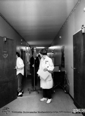 Radiologiska / onkologiska kliniken i slutet av 1980-talet
Foto Ola Terje låda B. 61/4. Avd 86, Korridor, dr Margareta Palm-Sjövall. Originalfoto. Ej monterat
Nyckelord: Lasarettet;Lund;Universitetssjukhus;USiL;Universitet;Radiologi;Onkologi