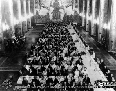 Urologkongress i Stockholm. Bankett i Gyllene Salen i Stockholms stadshus.
Bilder för boken Urologi i Sverige, 1940-1990 av Gustav Giertz. Sid. 43. Banketten i Gyllene salen. Reprofoto
Nyckelord: Urologi;Bankett;Stockholm;Stadshus