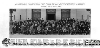 1:sta nordiska kongressen för fysiologi och experimentell medicin
1:sta nordiska kongressen för fysiologi och experimentell medicin i Lund 14-15 aprl 1925. foto som tillhört Gunnar Ahlgren enligt påtecking på baksidan.
Nyckelord: Lund;Kongress;Experimentell;Medicin;Fysiologi;Universitet;Fakultet