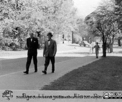 Ögonläkarmöte i Lund 4/6 - 5/6 1955
Agne Löwegren och Einar "7:an" Andersson efter lunchen på Akademiska Föreningen eller i dåvarande lasarettsmatsalen på södra lasarettsområdet. Ur Paul Enokssons fotoalbum. Fil 980407h.tif.
Nyckelord: _Ögon;_Ögonkliniken;_Ögonläkare;Lunds universitet;Lasarettet i Lund;Medicinska fakulteten;Nordiskt