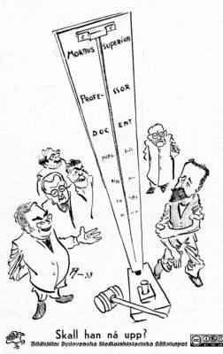 Karikatyr av strebern, docent Erik Ask-Upmark och några internmedicinska kollegor
Karikatyr av docent Erik Ask-Upmark och några internmedicinska kollegor(Sven Ingvar, Otto Östberg) i "Medicinare i lundamiljö" (1969) tillägnad Medicinska Föreningen i Lund vid dess 75-årsjubileum 1969. Stig Radner ritade.
Nyckelord: Medicinska;Föreläsare;Lund;Karikatyr