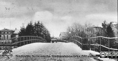  Ängelholms sjukhus. En bro nära sjukhuset.
Efter diabild i sjuksköterskan Lillie Börjessons  samling från Ängelholms sjukhus. En bro nära sjukhuset (kanske Karl XV-bron?). Villa Rosenholm till vänster i bilden.Siffrorna 29 till höger i bilden anger kanske att den togs 1929.
Nyckelord: Lasarett;Rosenholm;Engelholm;Ängelholm;Broar