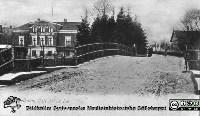 Vykort med texten Engelholm. Carl XV:s bro. 
Ängelholm. Vykort med texten Engelholm. Carl XV:s bro. i bakgrunden Villa Rosenholm. Foto rimligen i början av 1900-talet. Bildkälla: Lillie Börjessons bildsamling från Ängelholms sjukhus.
Nyckelord: Ängelholm;Engelholm;Sjukhus;Carl XV:s bro;Villa Rosenholm