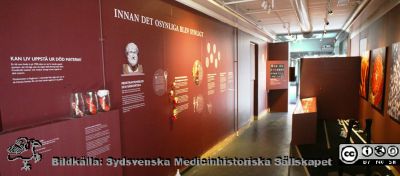 Lennart Nilsson-utställningen på Livets Museum i Lund. 
Utställningens mittparti med en bänk med ljuslådor och bilder på väggarna.
Nyckelord: Utställning;Lennart Nilsson;Livets Museum;Lund;SMHS;Sydsvenska Medicinhistosriska Sällskapet;Kulturen