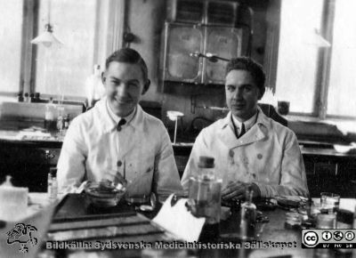 Fotoalbum tillägnat Professor Torsten Hellman på hans födelsedag 3.4.1924
Fotoalbum märkt 1923 på första bladet. Det innehåller bilder från dåvarande histologiska avdelningen på anatomiska institutionen i Lund på Biskopsgatan 7. Bildtext: Sture Hammar, Erik Goldkuhl. Bildkälla Stiftelsen Locus Medicus Lundensis 250317. Fotograf okänd.
Nyckelord: Histologiska avdelningen;Anatomiska Institutionen;Medicinska fakulteten i Lund;Locus Medicus Lundensis;Lunds universitet