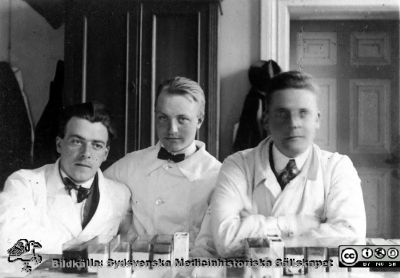 Bilder från histologiska avdelningen på anatomiska institutionen i Lund år 1923
Fotoalbum märkt 1923 på första bladet. Det innehåller bilder från dåvarande histologiska avdelningen på anatomiska institutionen i Lund på Biskopsgatan 7. Bildtext: Martin Pagander, Erik Adler, Ernst Alexandersson. Bildkälla Stiftelsen Locus Medicus Lundensis 250317. Fotograf okänd.
Nyckelord: Histologiska avdelningen;Anatomiska Institutionen;Medicinska fakulteten i Lund;Locus Medicus Lundensis;Lunds universitet