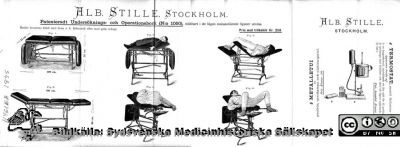 Prospekt över operationsbord från firma Alb. Stille
Reklaminlaga (original) utriven från läkartidskriften Hygiea 1895. Annons från firma Alb. Stille, Stockholm. Patenteradt Undersöknings- och Operationbord (N:o 1050) mm. Påskrift med handstil: "Gynekologi".
Nyckelord: Annons;Hygiea;1895;Alb. Stille;Stille;Operationsbord;Platinaspatel;Termostat;Gynekologi;Kirurgi;Tryck;Kapsel 08