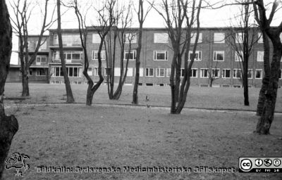 1942 års ögonklinik vid Lasarettet i Lund
Vy från söder. Foto på 1940 - 50-talen. Från 35mm repronegativ lasarettsfotograferna i Lunds arkiv. Pärm "Gammalt A".
Nyckelord: Lasarettet;Lund;Universitet;Universitetssjukhus;Ögonklinik;Park