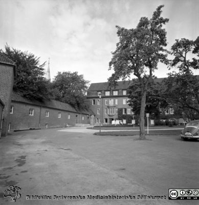 Den ovanjordisak kulverten vid valven över Allhelgona Kyrkogata och kvinnokliniken på Lasarettet i Lund
Pärm "Div. tagningar 1960 och t.v." Omärkt bild 1967. Vy mot nordväst. Allhelgonakyrkans spira sticker upp i bakgrunden.
Från april 2012 ligger Livets Museum i den ovanjordiska kulverten, med ingång i dess bortre ände, vid gamla kvinnokliniken.
Nyckelord: Lund;Lasarett;Universitet;Universitetssjukhus;Kvinnoklinik;Förbindelsegång;Kulvert