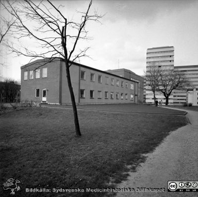 Barnpsykiatriska klinikens flygel åt öster
Lasarettsfotograferna i Lund. Pärm "Div. tagningar, 1960 och t.v.". Foto 20/4 1967 från nordost. I huset fanns från 1986/87 främst ögonkliniken B. Från negativ, samma som bilderna SMHS2674_000_01Copp och SMHS2687_000_01Copp.
Nyckelord: Lund;Lasarett;Universitet;Universitetsklinik USiL;USiL;Psykiatri;Barn;Barnpsykiatri;Klinik