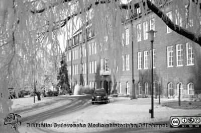 Lasarettet i Lund. Dåvarande medicinska klinikens söderfasad en rimfrostdag
Lasarettsfotograferna. Lund. Pärm "Div. tagningar, 1960 och t.v.". Foto 1961. Från negativ
Nyckelord: Lasarett;Lund;Universitet;Universitetssjukhus;USiL;Medicin;Klinik;Rimfrost;Vinter