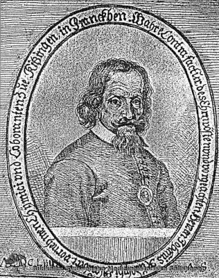 Johannes Rudolf Glauber
Text på framsidan: Wahre Contrafactûr, des Ehrnvösten und vorgeachten Herzen Johanis Rudolphi Glauberi vornehmen Chijmici und Laboranten zue Kissingen, in Francken. Utanför porträttets omgivande ring står det att läsa på reprotrycket: M. DC. LIIII. A. S. Reprotryck. Monterat. Proveniens okänd.
Nyckelord: 1600-talet;Kemi;Kissingen;Reprotryck;Kapsel 12;Porträtt