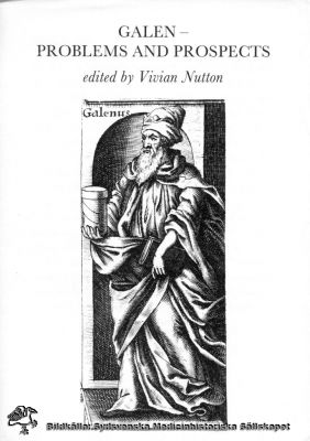 Titelsida till bokomslag: GALEN - PROBLEMS AND PROSPECTS
Framsidan av ett tvåsidigt blad med texten: GALEN - PROBLEMS AND PROSPECTS, edited by Vivian Nutton. Bilder är allegorisk. Baksidan: se nästa bild. Reprotryck Monterad
Nyckelord: Galen;Galenos;Galenus;Vivian;Nutton;Kapsel 12