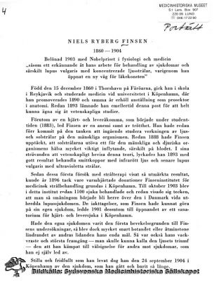 NIELS RYBERG FINSEN, 1860 - 1904
Baksidestext till bild av NIELS RYBERG FINSEN, 1860 - 1904. Texttryck. Monterat
Nyckelord: Kapsel 12;Porträtt