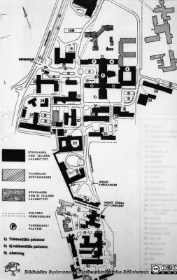 Plankarta över lasarettsområdet, mars 1973 
Sjukhusfotograferna i Lund. Pärm Diverse tagningar. 1971, 1972, 1973. Från negativ
Nyckelord: Lasarett;Lund;Plankarta;Universitetssjukhus;USiL