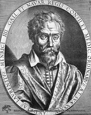 Andreas Laurentius. 
Text i trycket: REGIS CONSIL. ET MEDIC. ORDINARIVS AET. SVAE XXXIX . ANDREAS LAVRENTIVS HENRICI IIII GALL. ET NAVAR. Reprotryck, Monterat. Proveniens okänd.
Nyckelord: Porträtt;Reprotryck;Monterat;Kapsel 12