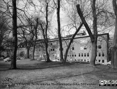 Reumatologiska kliniken 1967 eller 1968
Ur pärm med bilder tänkta för A. Flaum "Lasarettet i Lund" (1968). Reumatologiska kliniken efter om- och tillbyggnaden 1954-57. Man ser den nya byggnaden till höger, den gamla byggnaden och förbindelsen med medicinska kliniken med ligghallarna på valvbågar till vänster. Foto 1967 eller 1968 (Sid. 241)
Nyckelord: Lasarettet;Lund;Universitetssjukhuset;USiL;Reumatologisk;Klinik;Centralblocket