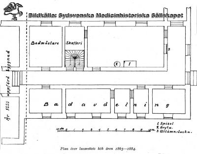 Lunds Lasaretts kök 1865-1884 i stallmästarehuset
Planritningar Lunds Lasarett.  Lasarettets kök 1865-1884 i gamla lasarettet (stallmästarehuset). Rekonstruktion efter anvisning av fröknarna Anny och Emmy Klein, döttrar till sysslomannen A.J. Klein. Efter H. Nilsson "Utspisningen vid Lunds lasarett under åren 1768 - 1933" (1934). 
Nyckelord: Lund;Lasarett;Planritning;Kök;Stallmästarehuset;Rekonstruktion;Klein