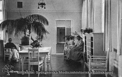 Dagrum på Lasarettet i Lund
Efter ett gammalt tryckt vykort utan påskrift, rimligen från tiden vid sekelskiftet 1900. Taklampan är elektrisk, dvs bilden är tagen efter c:a 1905.
Nyckelord: Kapsel 02;Regionarkivet;Dagrum;Lasarettet;Lund