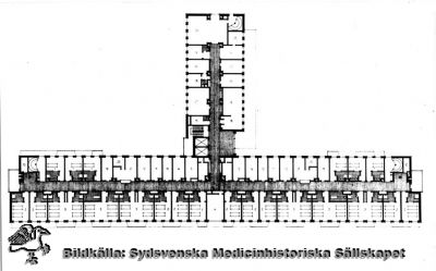 Infektionskliniken: Våning 1 tr.
Reprofoto av tryckt bild. Monterat
Nyckelord: Kapsel 18;Planritning;Arkiektritning;Infektion;Klinik;Lund;Lasarett;Ritning