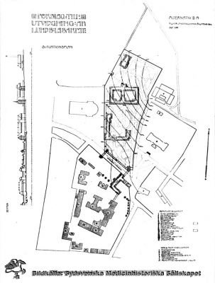 Förslag till utvidning av Lunds Lasarett. Alternativ IIA
 Tillhör lanstingshandlingarna 1914. Reprofoto av en tryckt bild. Monterat
Nyckelord: Kapsel 18;Karta;Planritning;Kapsel 18;Lasarett;Lund;Område;Lasarettsområde;Norra