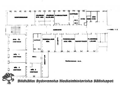 Lasarettet i Lund, onkologiska / radiologiska kliniken. Högvoltsavdelningen, plan E
Arkitektritning. Reprofoto av tryckt bild. Monterat
Nyckelord: Kapsel 18;Lund;Lasarett;Norra;Området;Arkitektritning;Ritning;Planritning;Onkologi