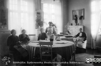 "Arbetsrum" för 1:a klass patienter år 1929
Kapsel 22 med bilder från St Lars i Lund. Tillhör S:t Lars sjukhusmuseum, Lund. "Arbetsrum" för 1:a klass patienter (1929). "Öppna avd". Originalfoto. Monterat.
Nyckelord: Kapsel 22;St Lars;Lund;Patienter;Behandling;Sysselsättning;Terapi