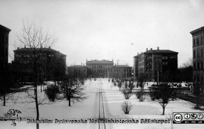 St Lars i Lund. Västra sjukhuset, "Asylen"
Kapsel 22 med bilder från St Lars i Lund. Omärkt foto med vykortstryck på baksidan, oanvänt. Ej monterat - Notera den smalspåriga järnvägsrälsen för de handdragna vagnarna för distribution av mat, och vändskivorna i korsningarna. Den togs bort i slutet på 1930-talet. Spårvägen anlades 1890 i samband med att asylen (=västra sjukhuset) byggdes.
Nyckelord: Kapsel 22;St Lars;Exteriör;Järnväg;Mattransport