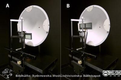Malmö Allmänna Sjukhus, 2003 - 2004. En datoriserad mörkeradaptometer.
Datoriserad mörkeradaptometer (JUTA 1001; Konstruktion Havelius/Lundgren), Malmö Allmänna Sjukhus. Båda ögonen undersöks var för sig men synkront och växelvis genom användandet av ett LCD-filter. Undersökningstiden blir 25 minuter per öga men den sammanlagda undersökningstiden för båda ögonen blir också 25 minuter utan att någon diagnostisk information förloras. Bild a visar apparaten inställd för preadaptometri med nedfällt filter; Bild b visar apparaten inställd för mörkeradaptometri med uppfällt filter (Fotograf: Johnny Ring).
Nyckelord: Mo¨rker;Adaptation;Mörkerseende;Seende;Adaptometer;Adaptometri;Instrument