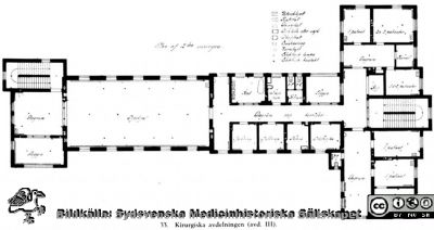 Malmö Allmänna Sjukhus i början på 1900-talet. Kirurgiska avdelningen III
Album 1988B i lasarettsfotograf Björn Henrikssons samling. Reprofoto (juni 1988) av bilder från gamla MAS. 33. Planritning, kirurgiska avdelningen, (avd. III).  Från 35 mm repronegativ
Nyckelord: UMAS;MAS;Malmö_;Allmänna;Sjukhus;Kirurgi;Planritning;Arkitektritning