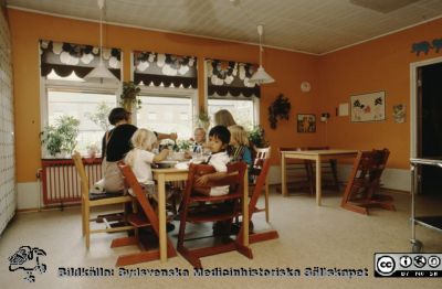 Röda Stugan", Lasarettet i Lunds barndaghem, 1990
Sjukhusets barndaghem i Lund, "Röda Stugan", låg på 1980-talet på tomten mellan infektionskliniken (i bakgrunden) och barnkliniken, dvs strax väster om radiologiska kliniken. När denna skulle utvidgas västerut flyttades barndaghemmet till tomten öster om ögonkliniken B, söder om psykiatriska kliniken (senare kallad Wigerthuset). Barndaghemmet dokumenterades inför flyttningen.
Nyckelord: Lasarettet;Lund;Universitet;Universitetssjukhus;Daghem;Barndaghem;Förskola