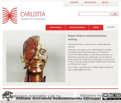 Startsidan, databasen Kulturens Carlotta i Lund
Startsidan, databasen Kulturens Carlotta i Lund
Nyckelord: Carlotta;Kulturen i Lund;Startsida