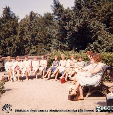 Njurklinikens personal på utflykt till Stadsparken i Lund 1963
Njurkliniken i Lund 1963. Personalen i Stadsparken i Lund. Bilder från sjuksköterskan Berit Jakobssons fotoalbum 21/11 -61 - 15/3 -64.
Nyckelord: Lasarettet;Lund;Universitetssjukhus;USiL;Nefrologisk;Klinik;Njurmedicinsk;Utflykt;Stadsparken