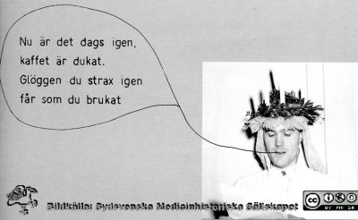 Patologiska institutionen på Paradisgatan före 1962. Luciafest.
Ur CG Ahlströms album Institutionen för Patologi, Paradisgatan, Dess chef och personal 1944 - 1962. Luciafest i slutet på 1950-talet.
Nyckelord: Lasarettet;Lund;Universitetssjukhuset;USiL;Patologiska;Institutionen;Avdelningen;Anställda;Personal;Luciafest