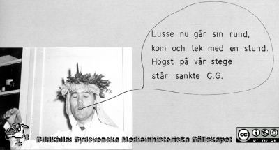 Patologiska institutionen på Paradisgatan i Lund före 1962. Luciafest.
Ur CG Ahlströms album Institutionen för Patologi, Paradisgatan, Dess chef och personal 1944 - 1962. Luciafest i slutet på 1950-talet.
Nyckelord: Lasarettet;Lund;Universitetssjukhuset;USiL;Patologiska;Institutionen;Avdelningen;Anställda;Personal;Luciafest