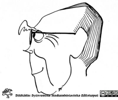 Haqvin Malmros, så småningom professor i internmedicin i Lund
Karikatyr av docent Haqvin Malmros  i "Medicinare i lundamiljö" (1969) tillägnad Medicinska Föreningen i Lund vid dess 75-årsjubileum 1969.Signaturen IT (JT?)  ritade.
Nyckelord: Medicinska;Föreningen;Lund;Karikatyr